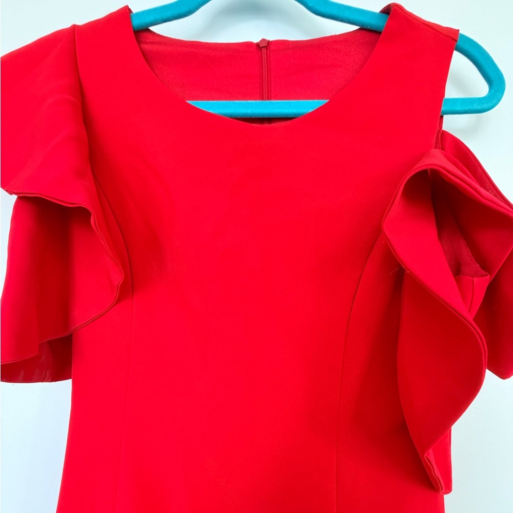 Bold Red Cold-Shoulder Ruffle Mini - image 2